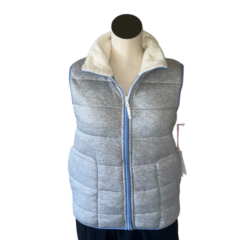 NWT Vineyard Vines Gray Girls Soft Cody Jersey Zip Vest W/Sherpa Collar XL (16)